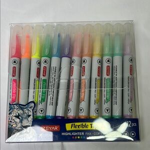 Multicolor Flexible Tip Highlighters - 12 Pack NWT